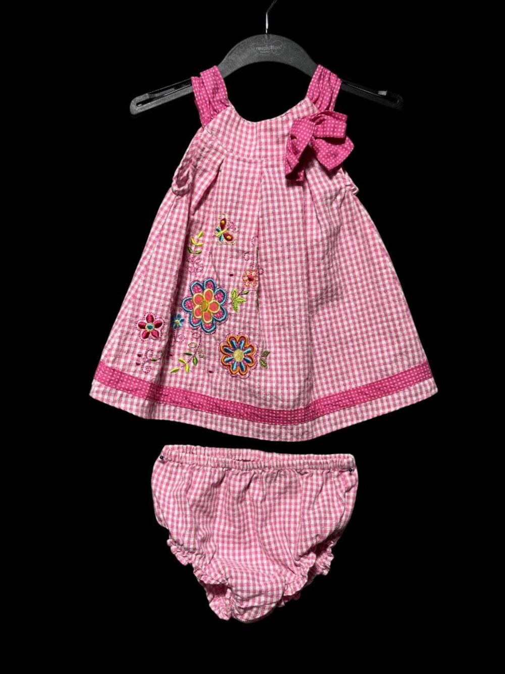 Youngland Girls 12 Month Pink Gingham Seersucker Dress & Diaper Cover Set